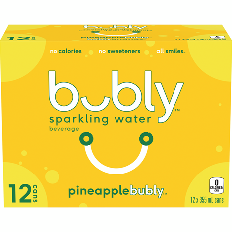 Bubly Sparkling Water Pineapple Cans Case/12 x 355 mL