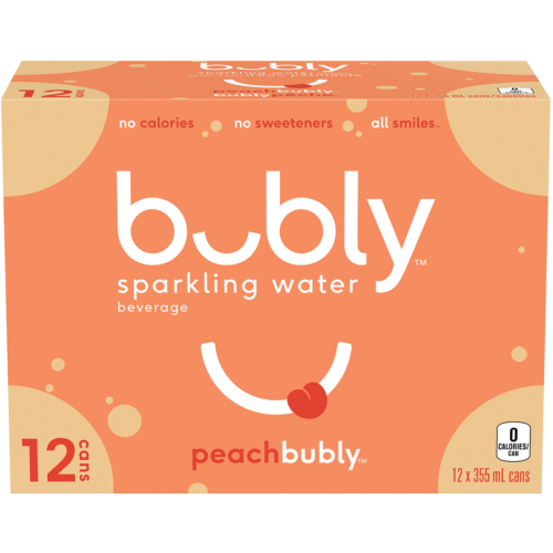 Bubly Peach Sparkling Water 355 ml Cans Case/12
