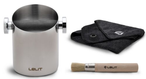 Lelit Cylindrical Knock Box with Cloth & Brush
